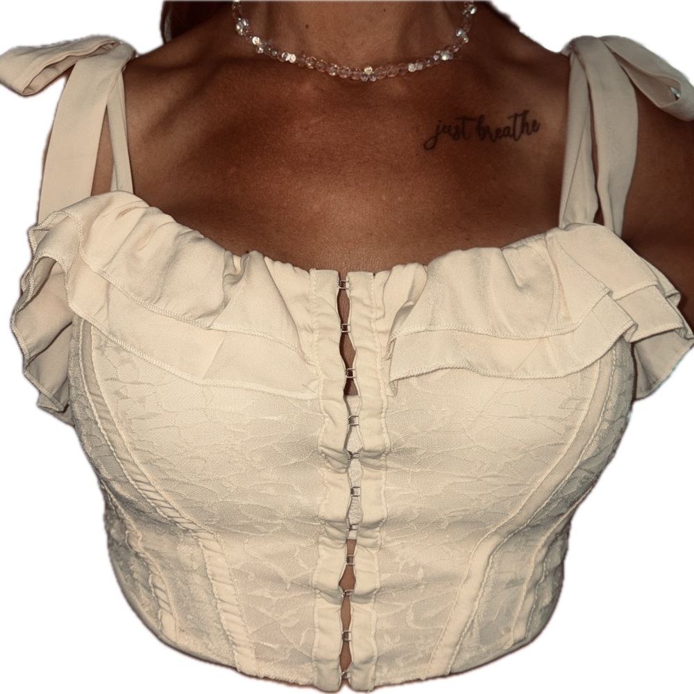 Forever 21 Cream Ruffle Crop Top